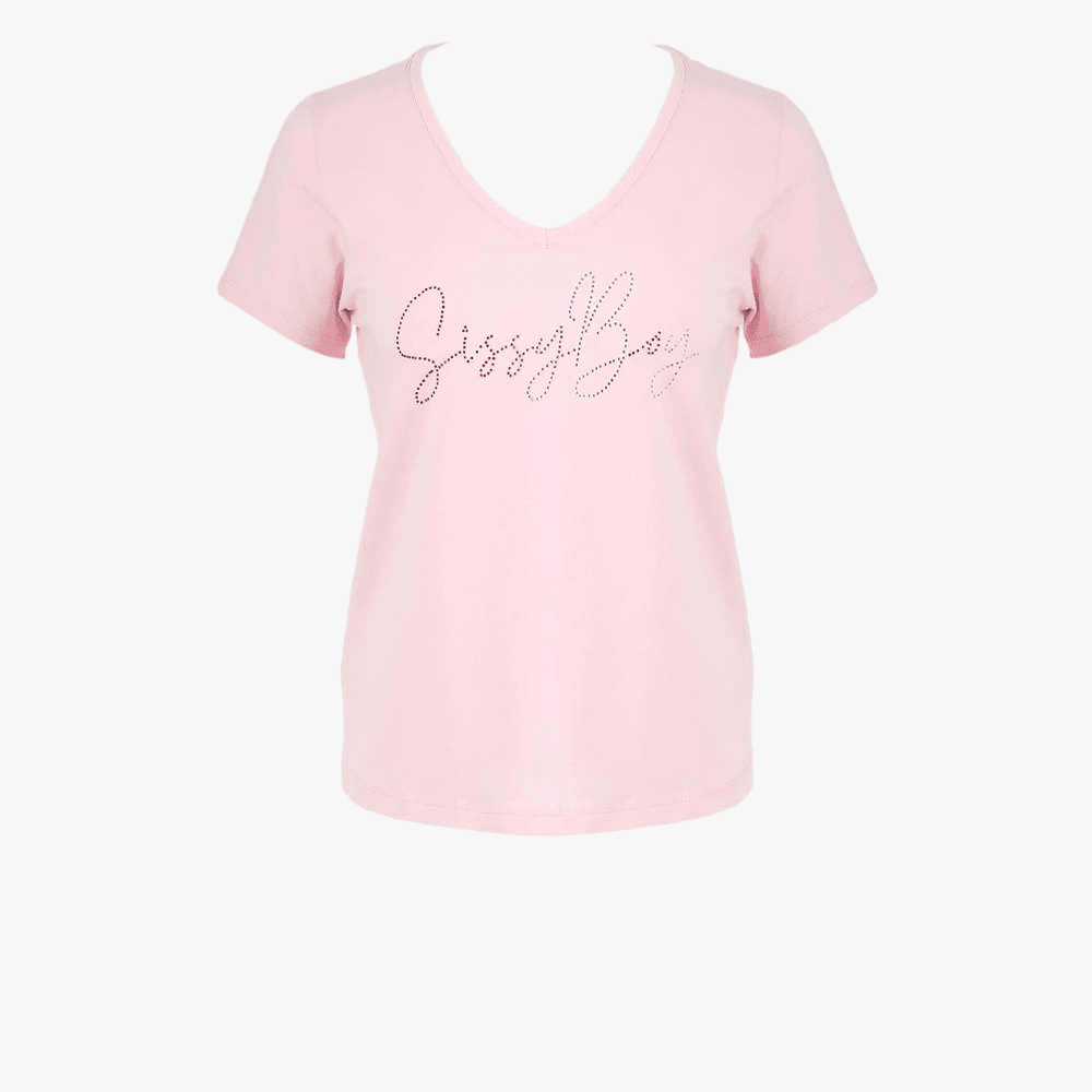 Sissy Boy Bling Logo V Neck Short Sleeve Top Light Pink | Sissy Boy