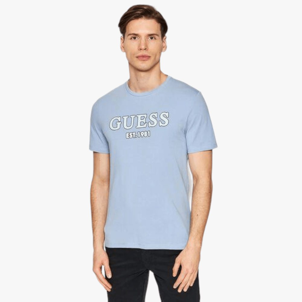 Guess Mens Point Short Sleeve Tee Grey Blue | Guess