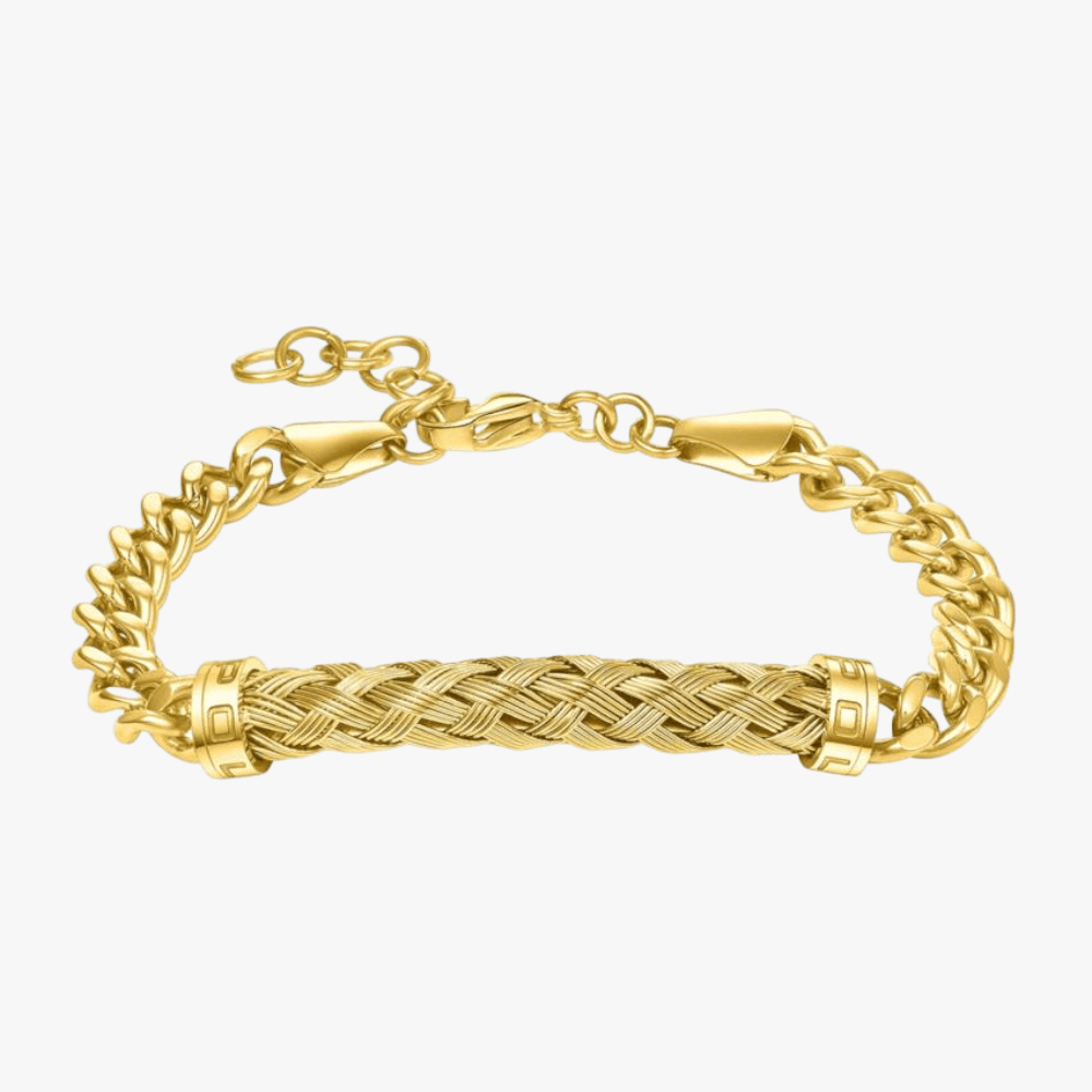 Police Jewellery Crossed Textured Stainless Steel Chain Bracelet Gold Police