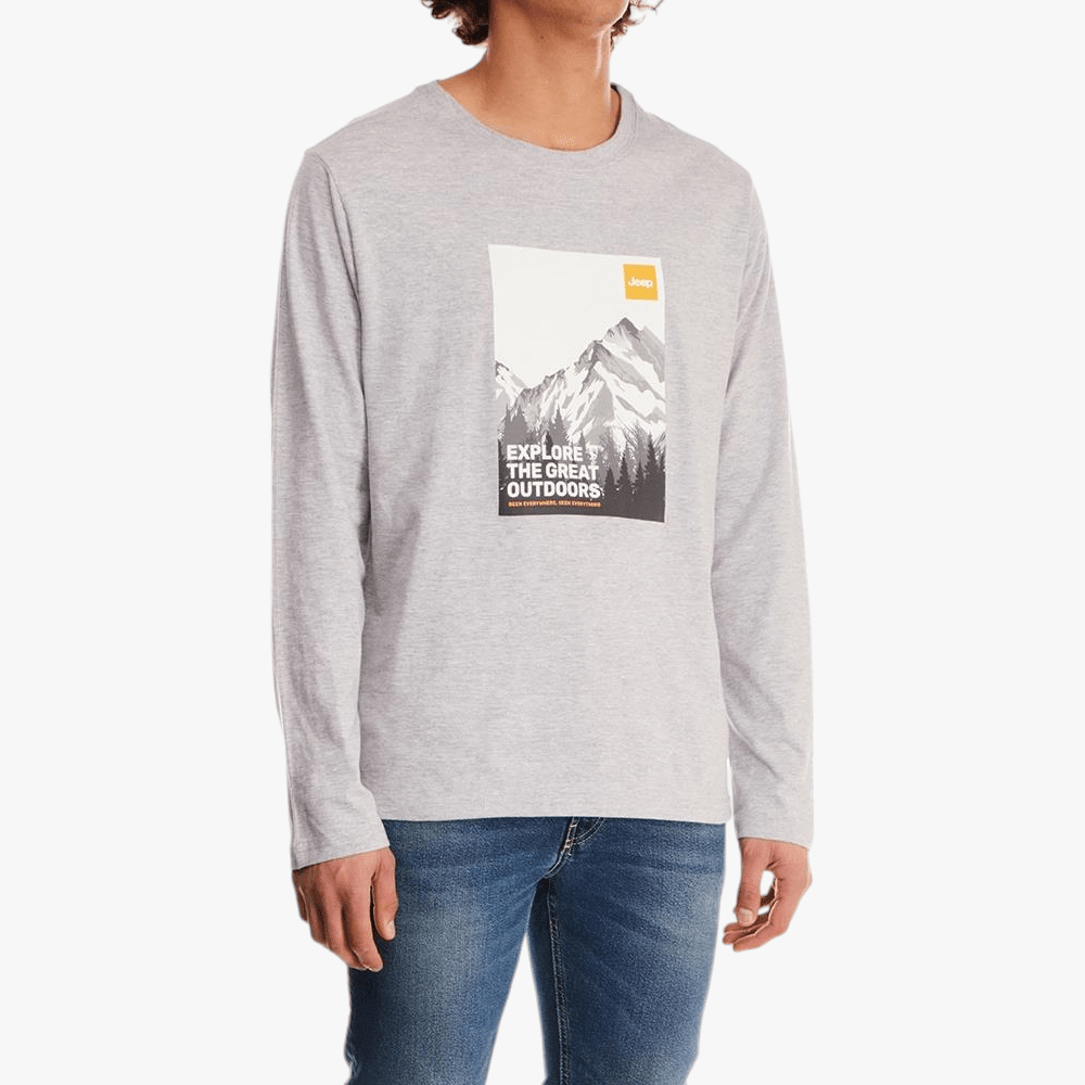 Jeep Mens Long Sleeve Logo Icon Tee Grey Mel Jeep