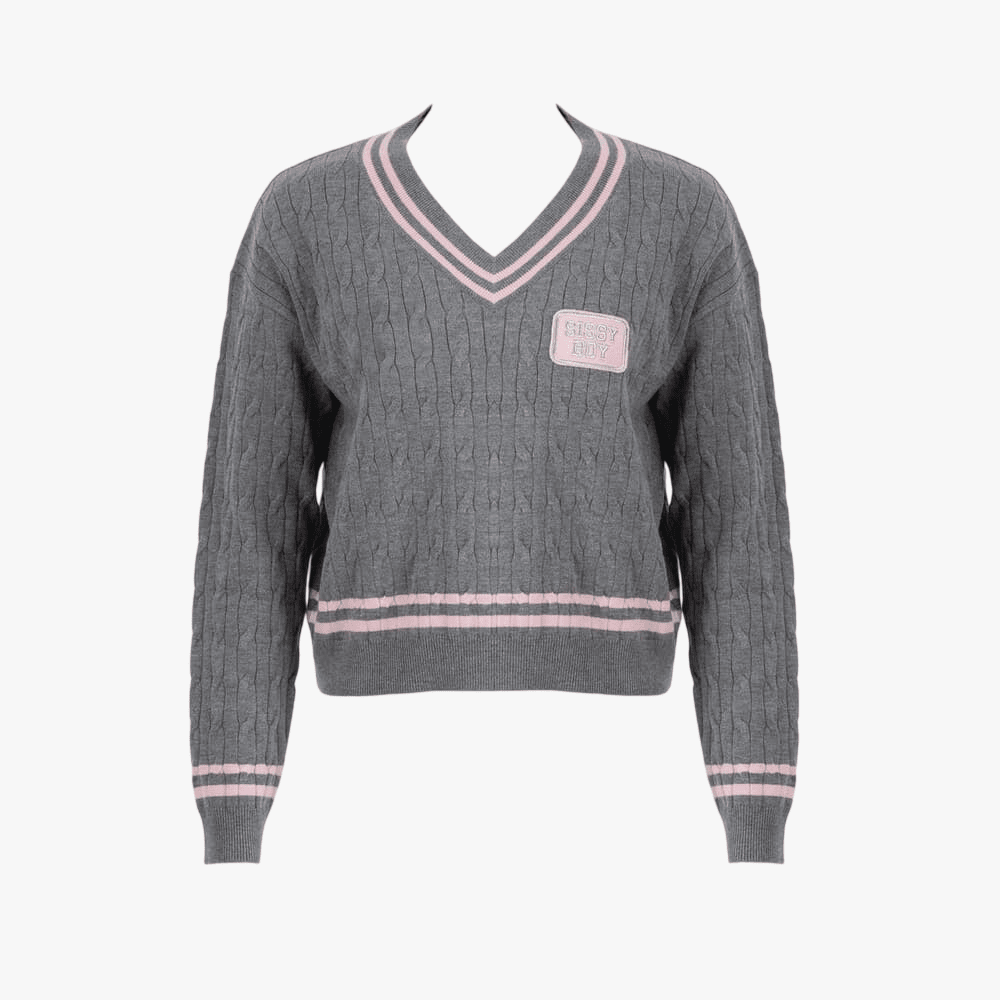 Sissy Boy Womens V Neck All In Knit Sweater Grey Mel Pink | Sissy Boy