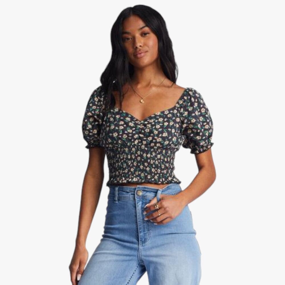 Billabong Womens Love Song Black Pebble Puff Sleeve Top Billabong
