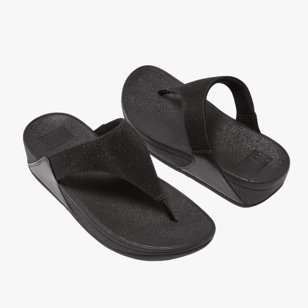 Fit Flop Womens Lulu Shimmerlux Wedge Sandal All Black | Fit Flop