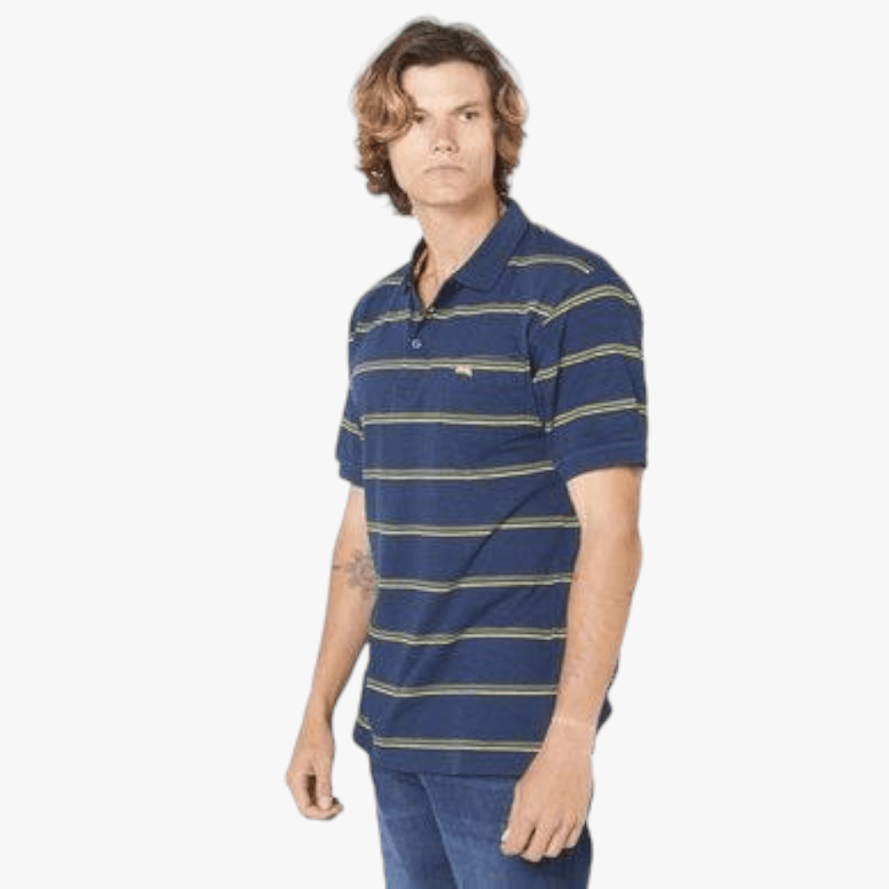 Jeep Mens Jasper Striped 1 Pocket Golfer Navy | Jeep