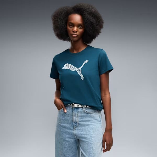 Puma Womens Graphic Lace Cat Tee Midnight Petrol