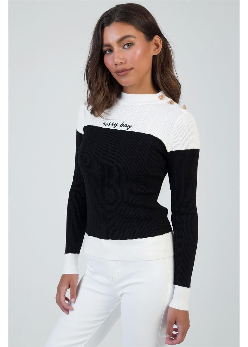 Sissy Boy Womens Swet Talk Knit Top Black White | Sissy Boy