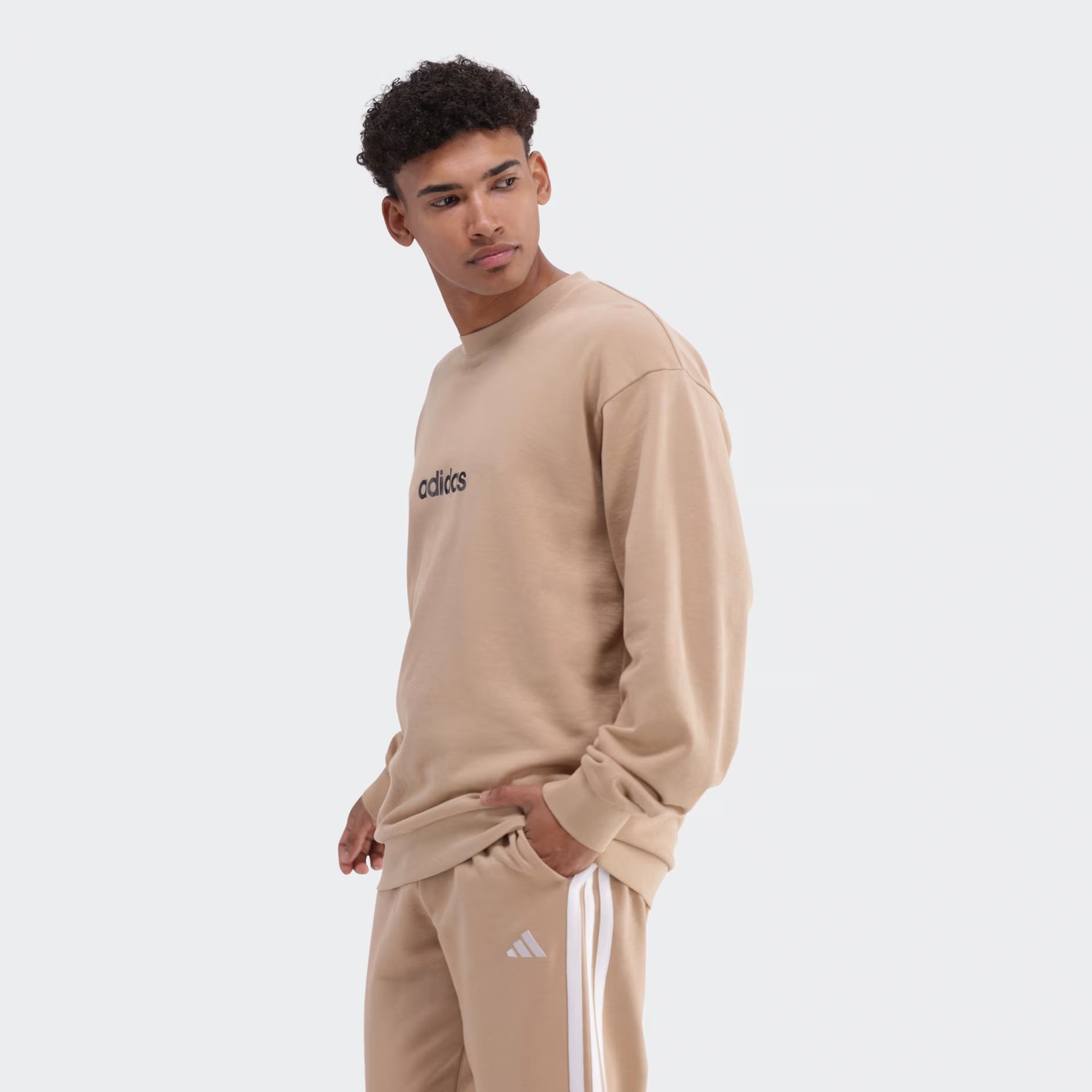 Adidas Mens Lin Fl Crew Sweater Washed Sand | Adidas