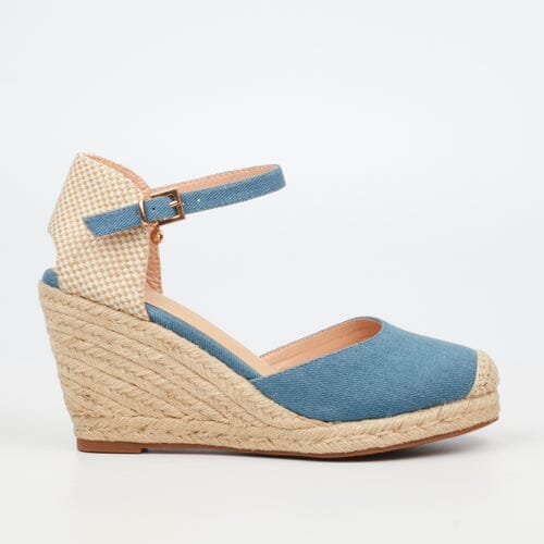 Miss Black Womens Jojo 12 Wedge Blue Sandal | Miss Black