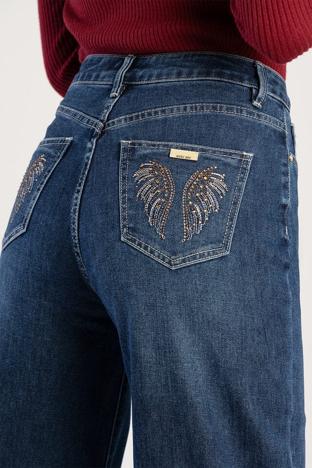 Sissy Boy High Waist Wide Leg With Wings On Pocket Dark Vintage | Sissy Boy
