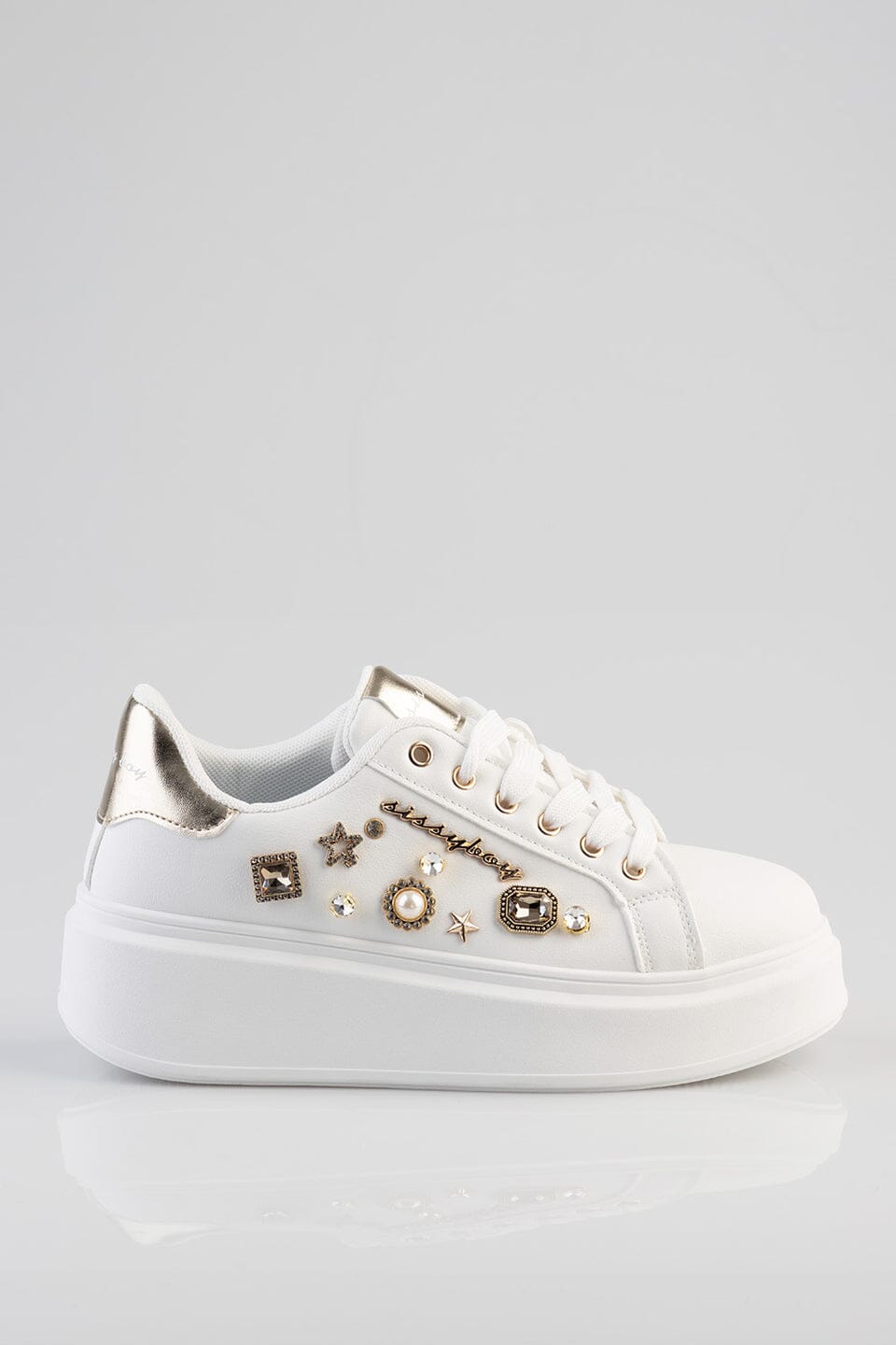 Sissy Boy Platform Gemy Sneaker Gem Detail White | Sissy Boy