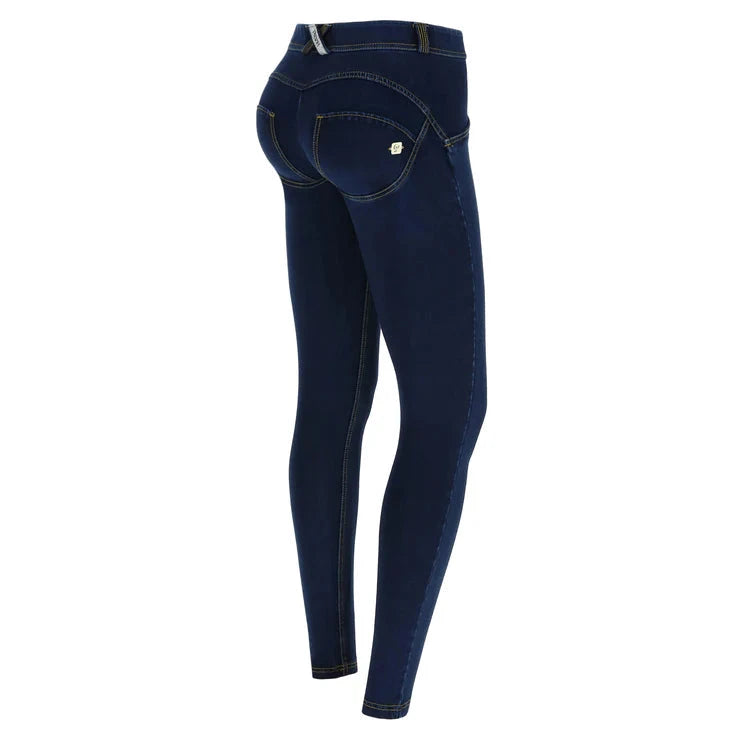 FREDDY WOMENS DARK BLUE YELLOW STITCH REGULAR WAIST LONG LENGTH JEAN | Freddy