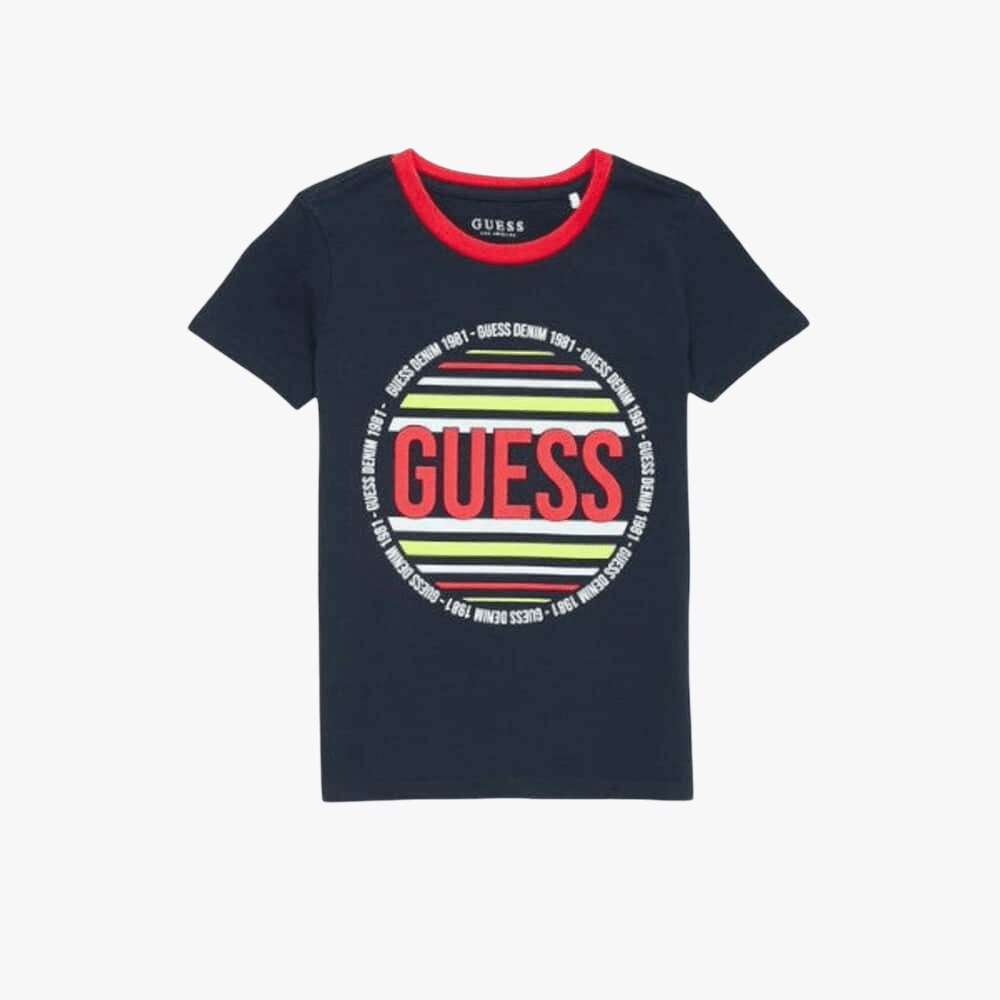 Guess Kids Round Print Crew Tee Blue | Guess