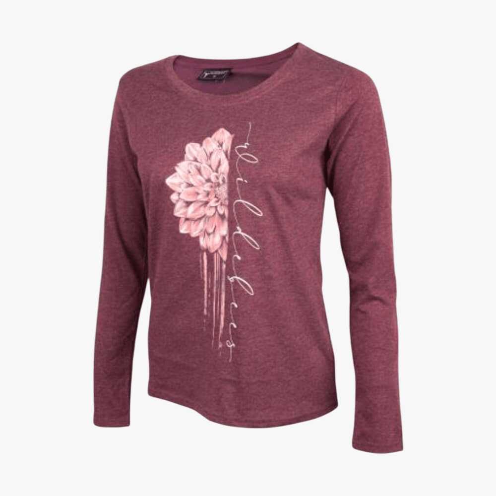 Wildebees Womens Vertical Dahlia Long Sleeve Tee Mulberry Mel | Wildebees