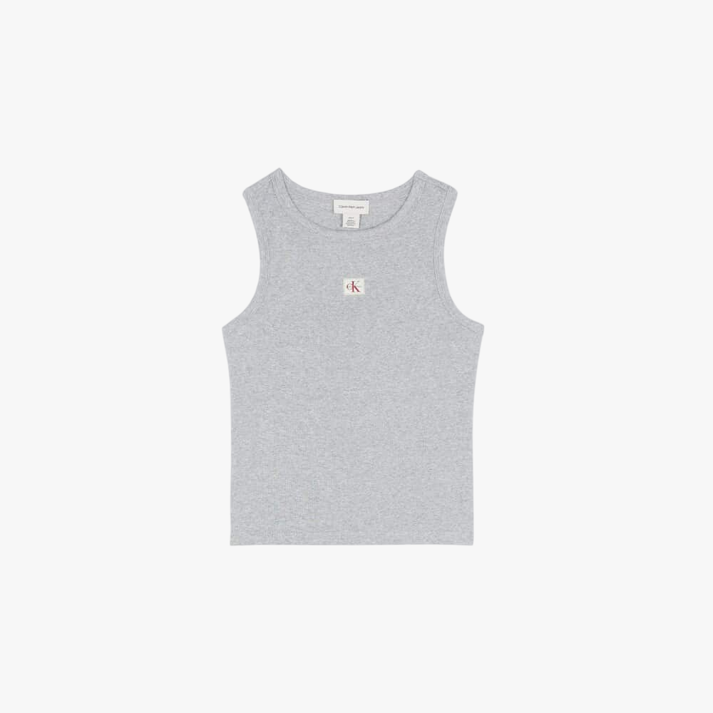 Calvin Klein Womens Woven Label Cotton Rib Tank Grey Heather