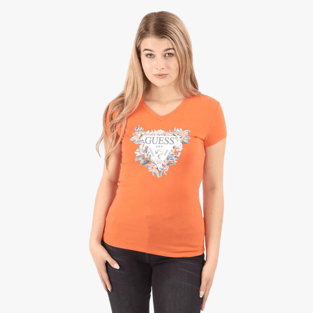 Guess Womens Floral Tri Short Sleeve Tee Orange | Guess