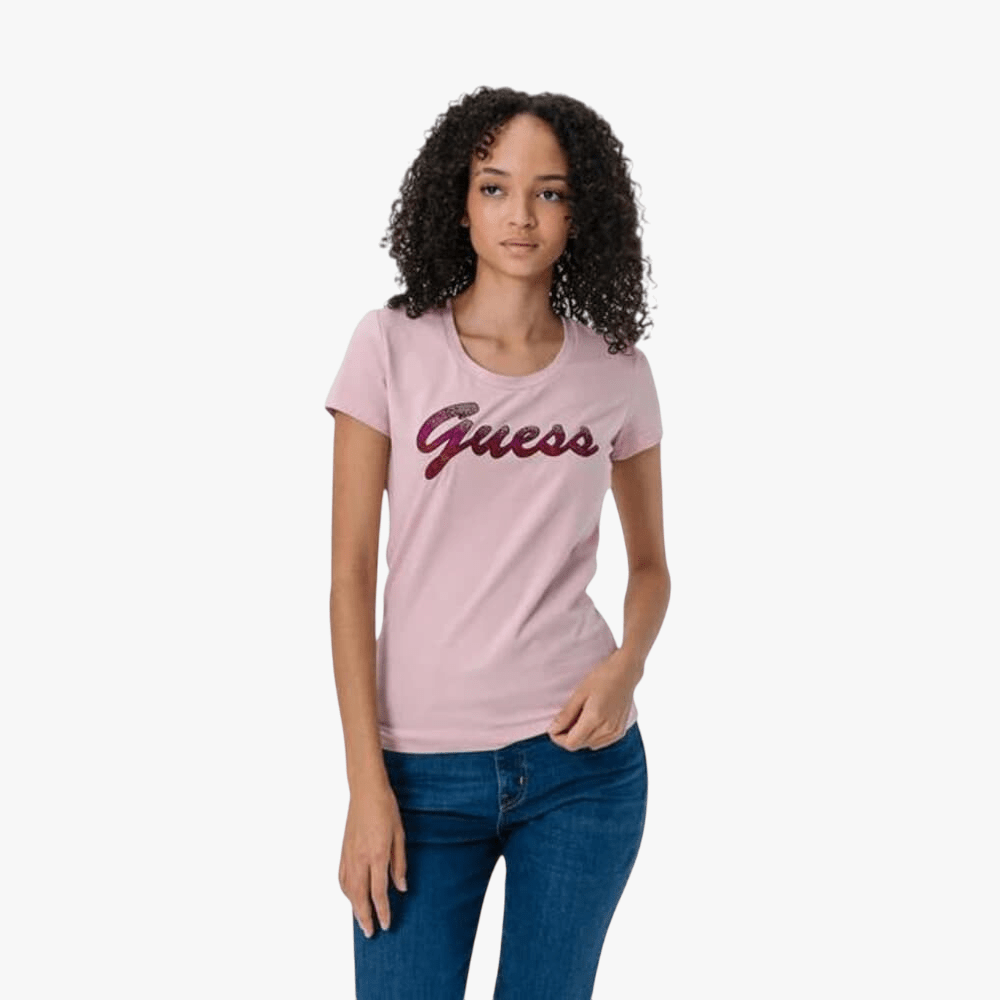 Guess Womens Shiny Short Sleeve Tee Mauve | Guess