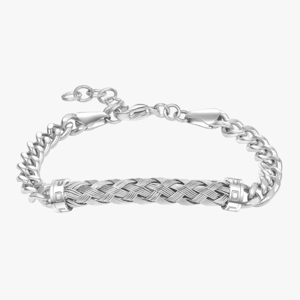 Police Jewellery Crossed Textured Stainless Steel Chain Bracelet Police