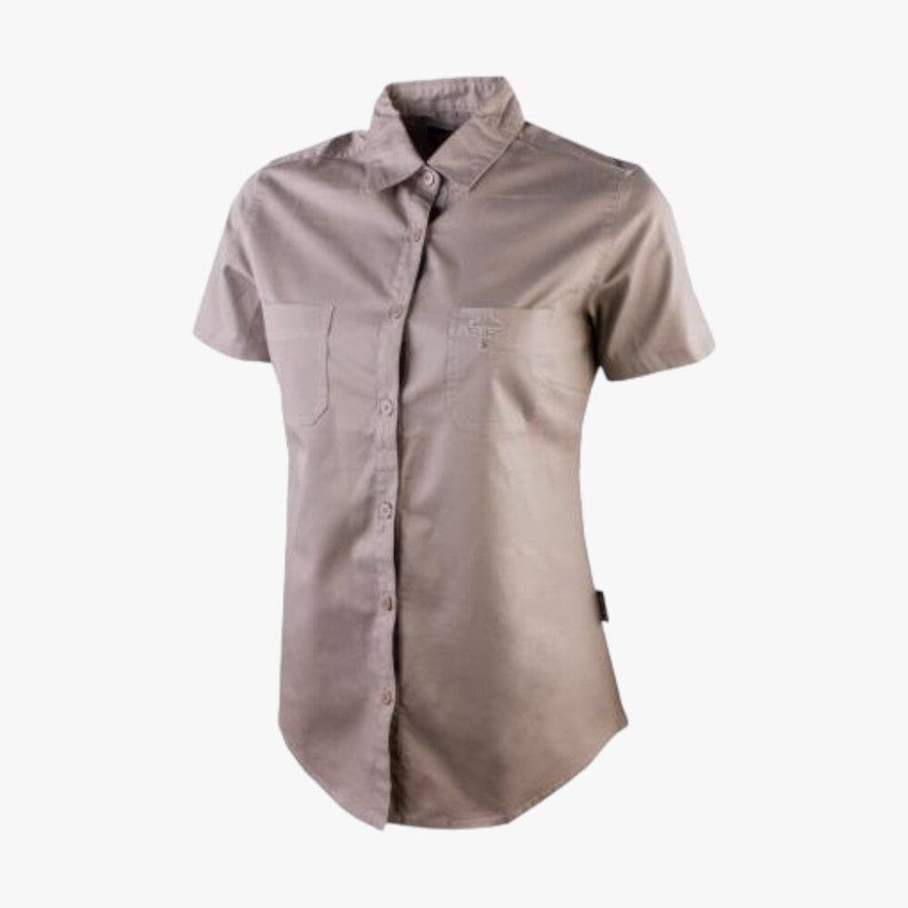 Wildebees Ladies Plain Pocket Blouse Stone Wildebees
