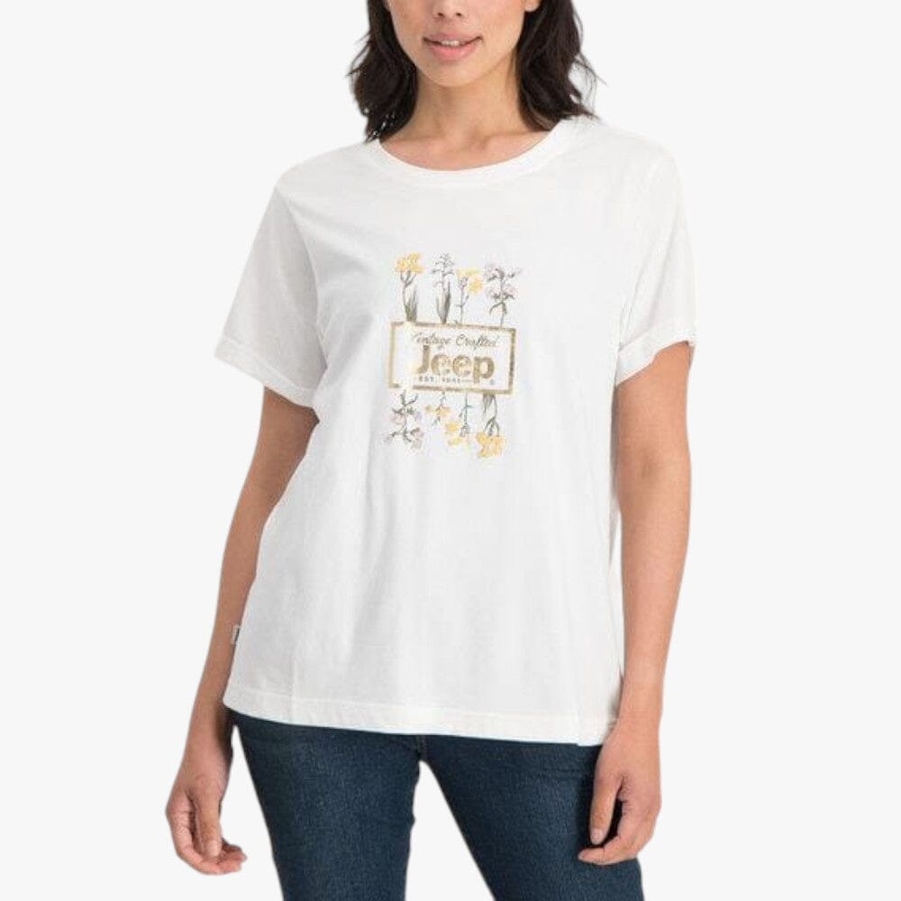 Jeep Womens Printed Floral Short Sleeve Tee White | Jeep