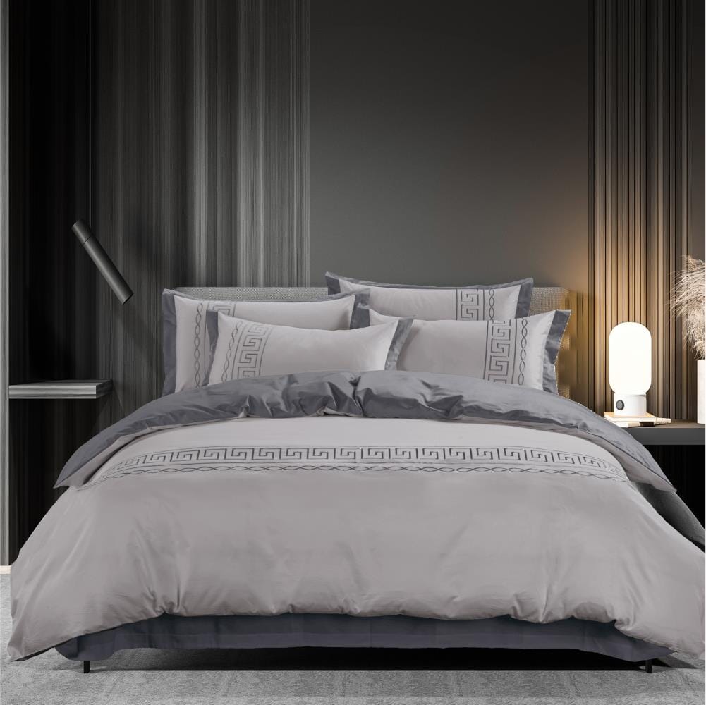 Donatella 400 Thread Queen Duvet Cover Set Silver Grey | Cotton Co