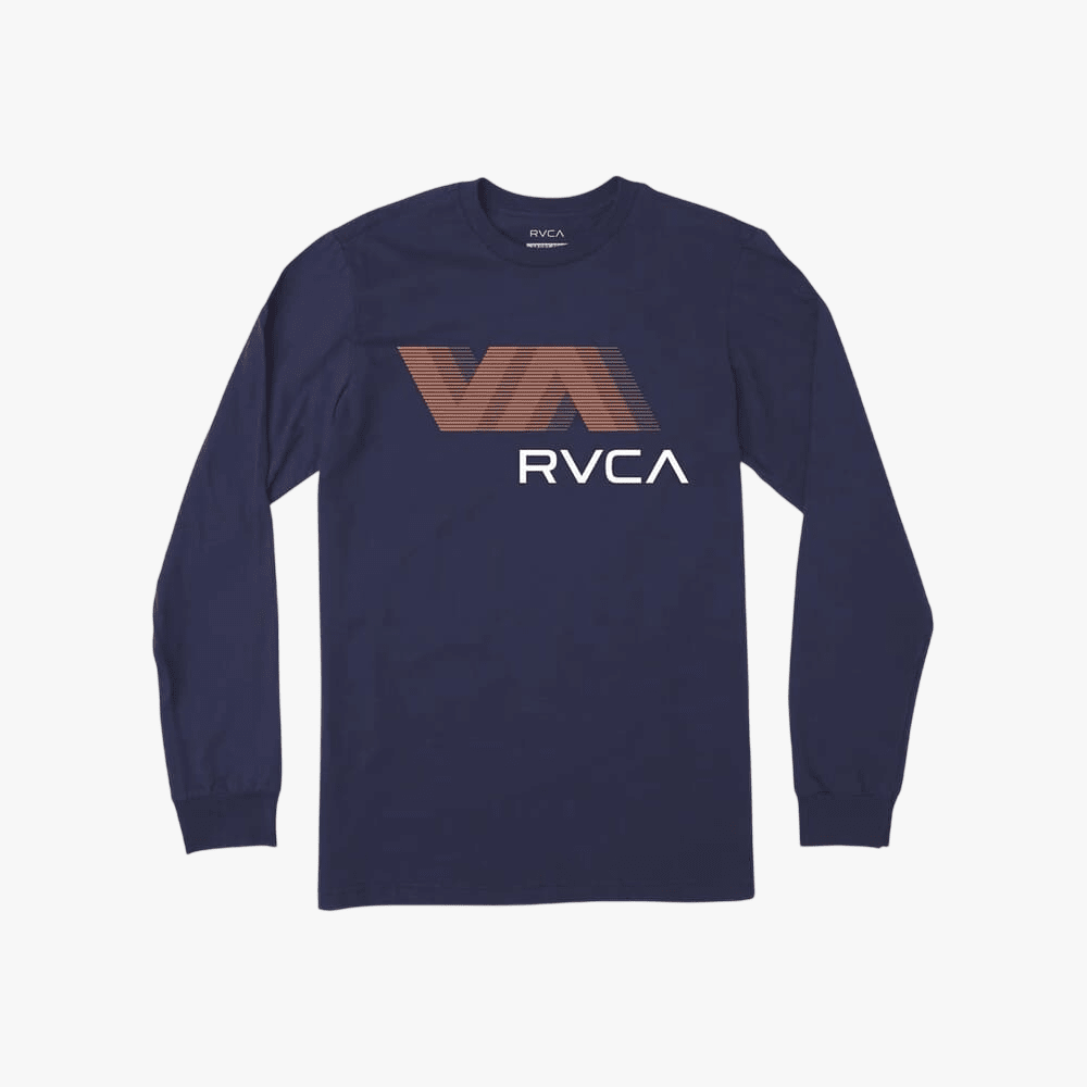 Rvca Mens Va Blur Long Sleeve Tee Navy