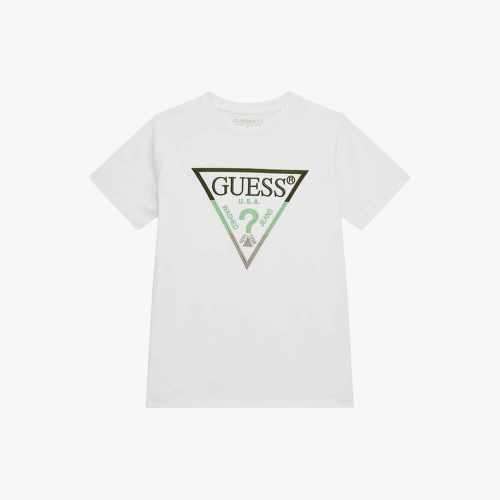 Guess Boys Shorts Sleeve Embroid Tee White