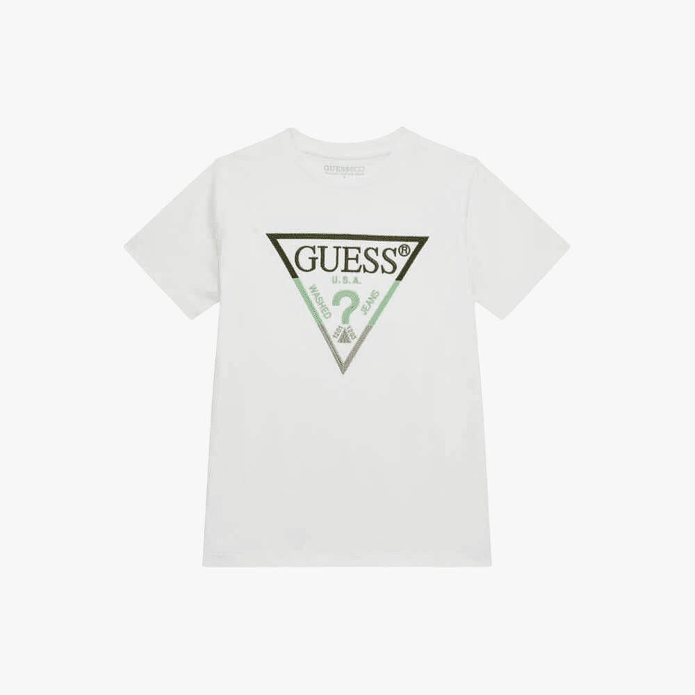 Guess Boys Shorts Sleeve Embroid Tee White | Guess