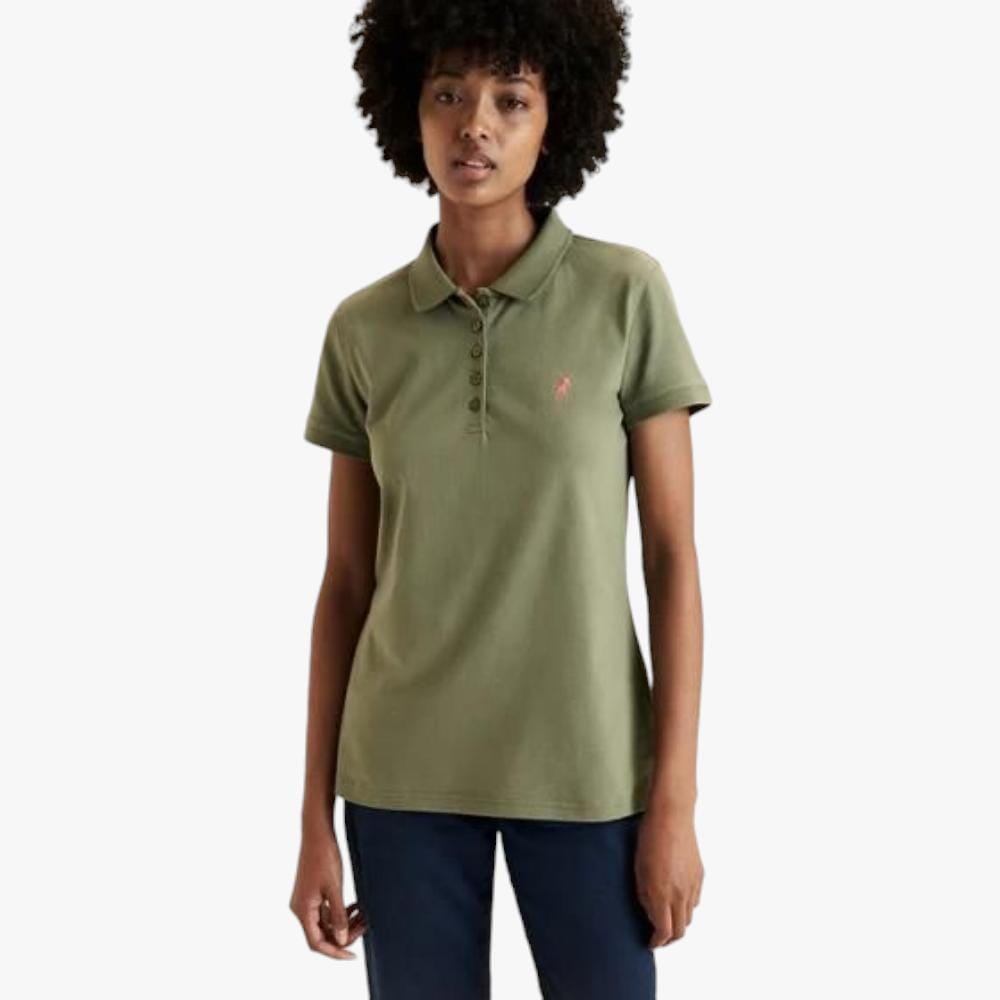 Polo Womens Margot Small Pony Stretch Short Sleeve Golfer Fatigue Polo