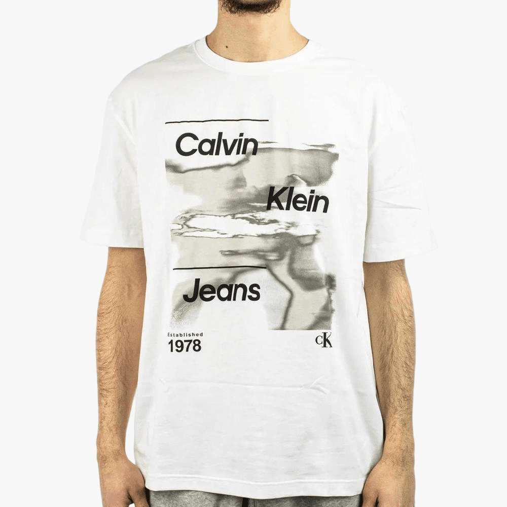 Calvin Klein Mens Diffused Logo Short Sleeve Tee White | Calvin Klein