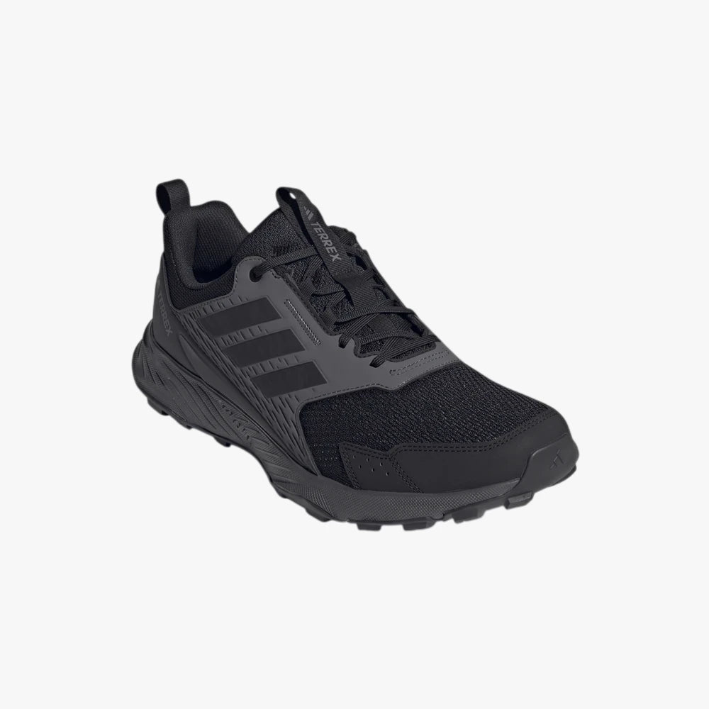 Adidas Mens Tracefinder Trail Sneaker in black, featuring a breathable mesh upper and durable sole for trail running.