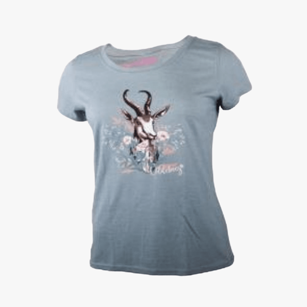 Wildebees Ladies Floral Springbok Short Sleeve Tee Duck Egg Mel | Wildebees