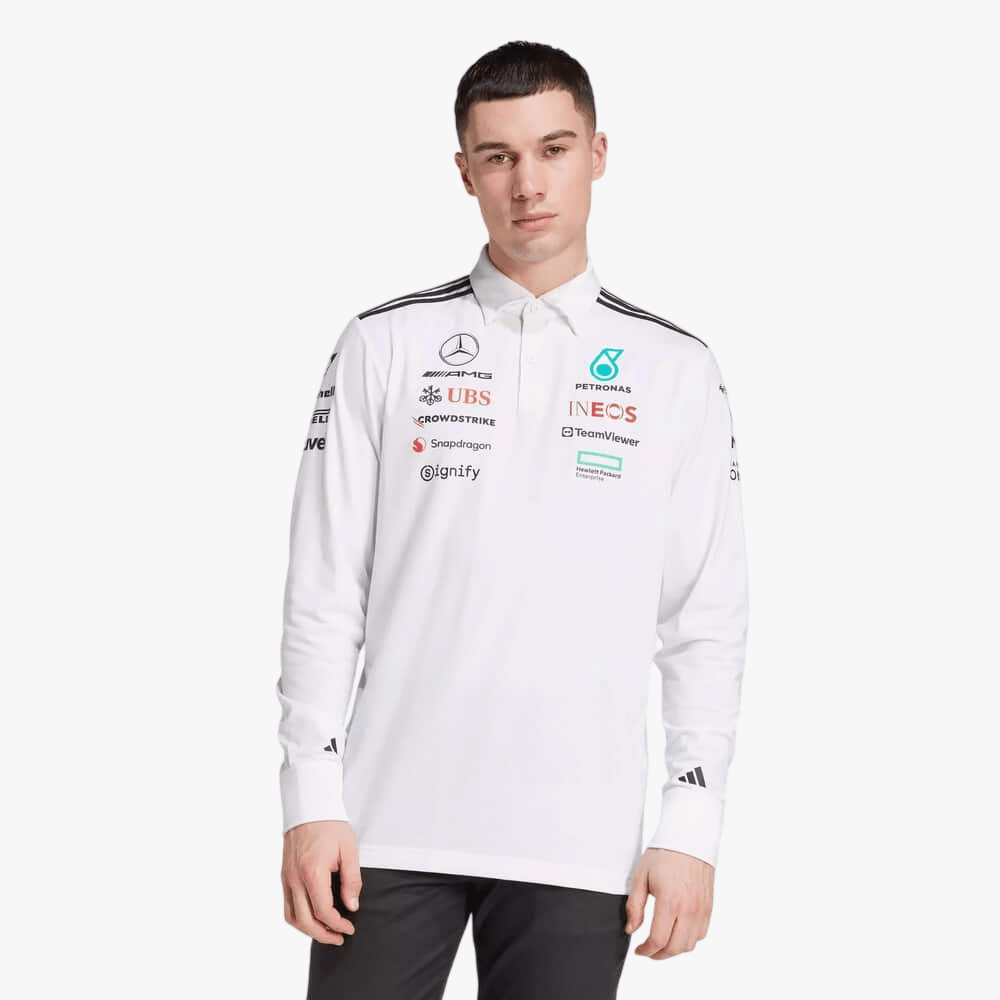 Adidas Mens Amg Petronas Formula One Team Polo Long Sleeve White | Adidas