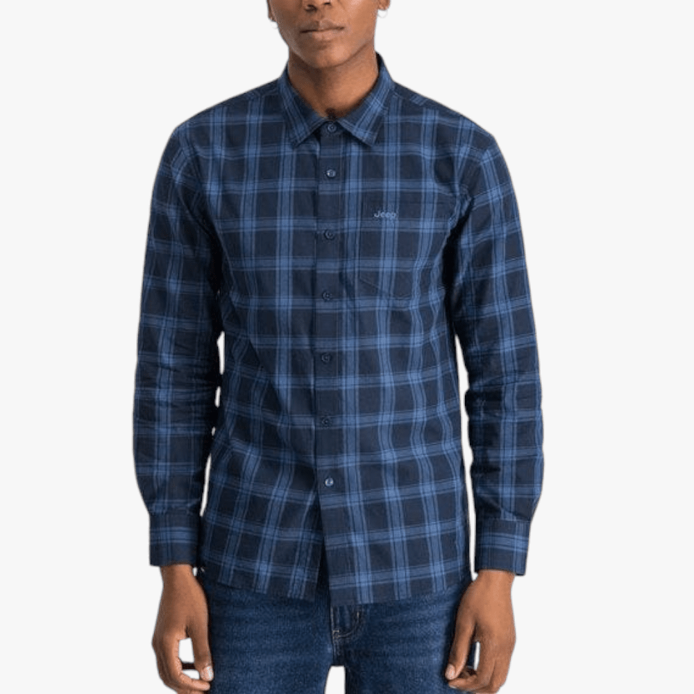 Jeep Mens Yd Check Long Sleeve Shirt Navy Vintage Blue | Jeep