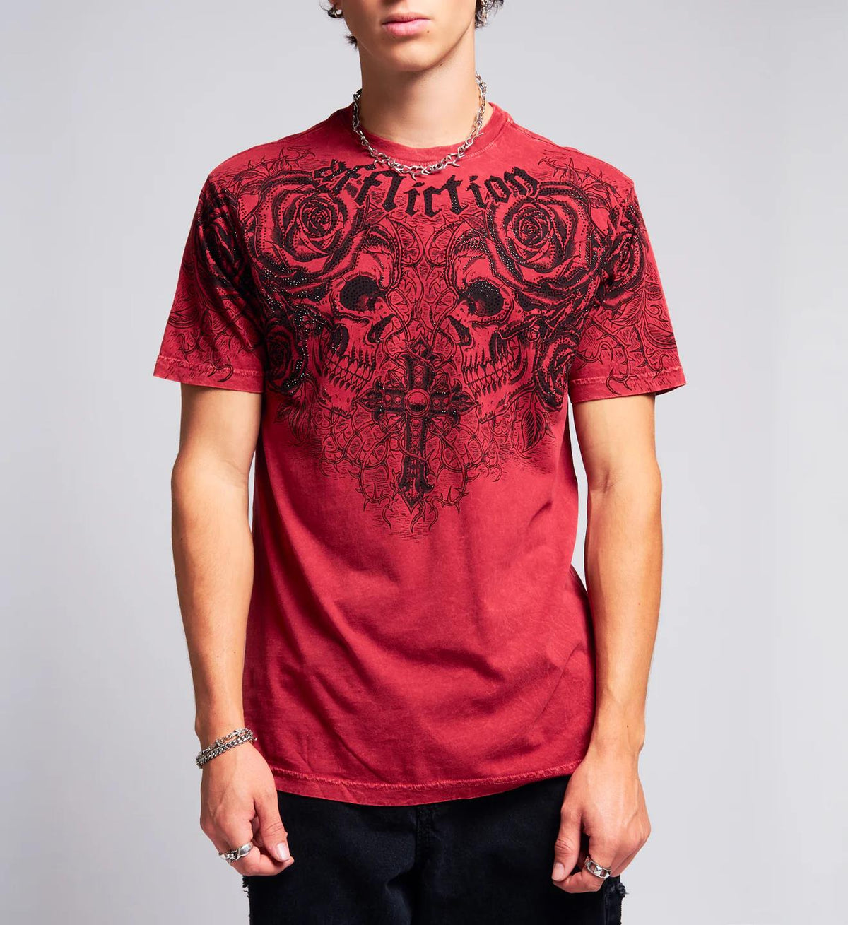 Affliction Mens Forgotten Tee Red Lava Wash