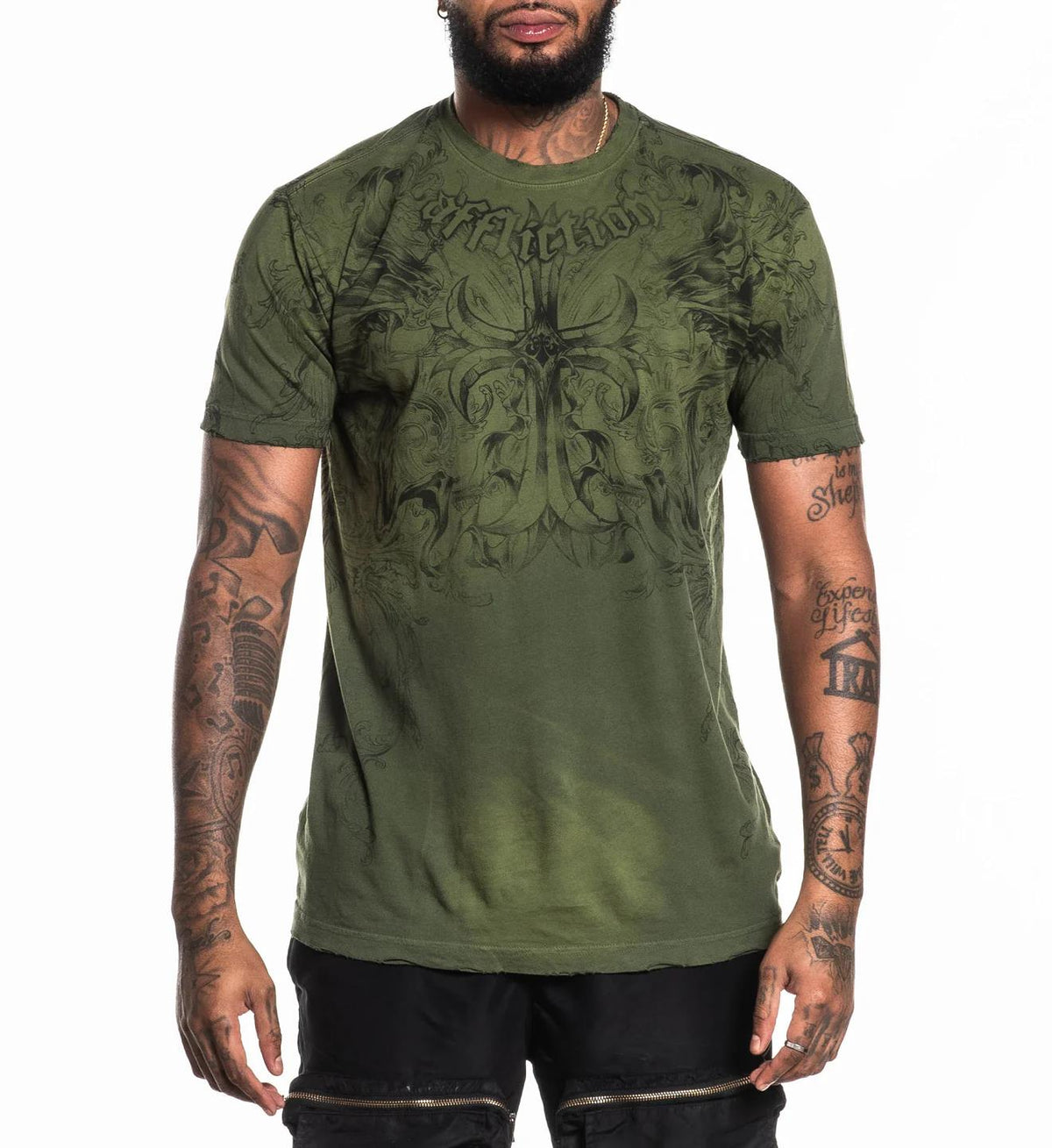 Affliction Mens Jump Tee Lollipop Green Vapour Wash