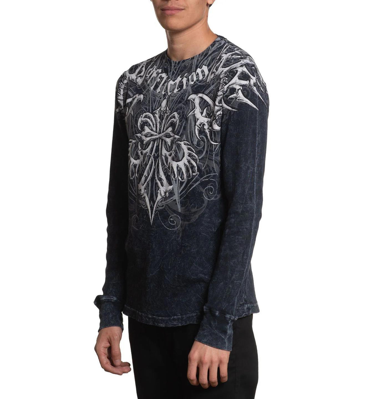 Affliction Mens Skeleton Long Sleeve Tee Black Lava Wash