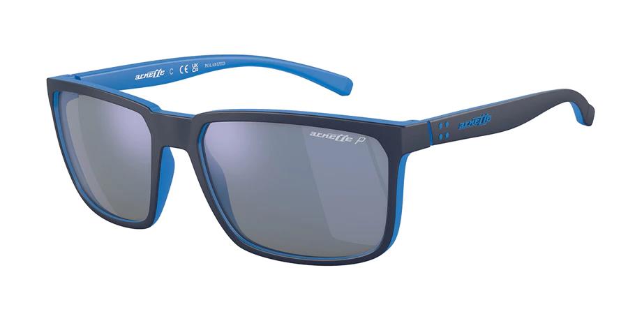 Arnette Mens Stripe Matte Top Navy On Light Blue Sunglasses Dark Grey Mirror Water Polarized