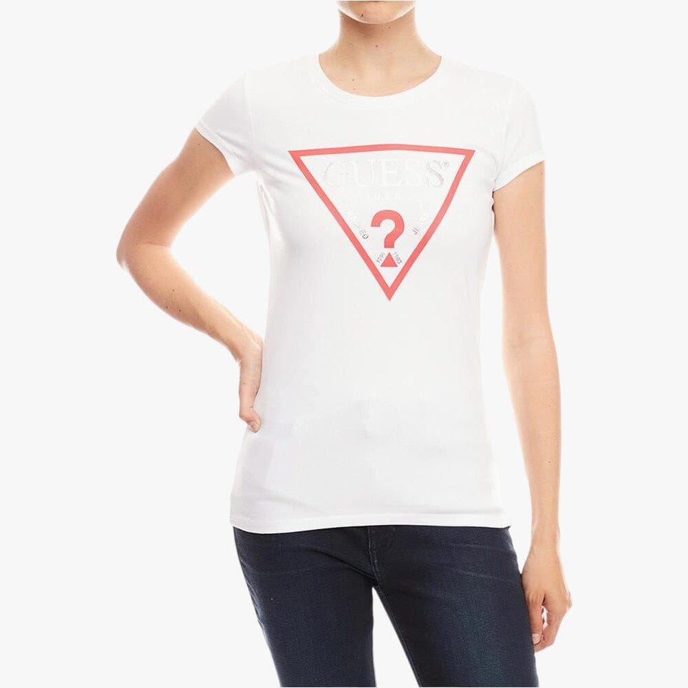 Guess Ladies Core Triangle Short Sleeve Tee True White Guess