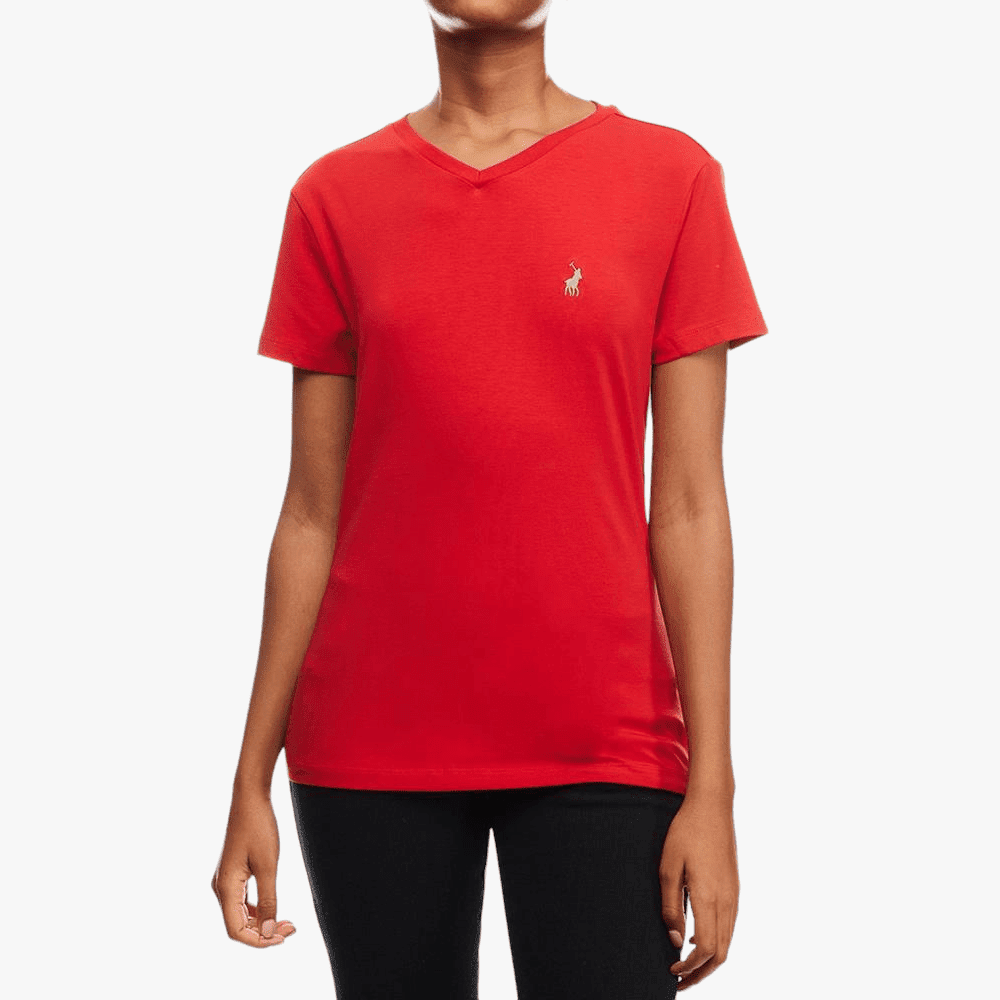 Polo Womens Basic V Neck Short Sleeve Tee Orange Polo