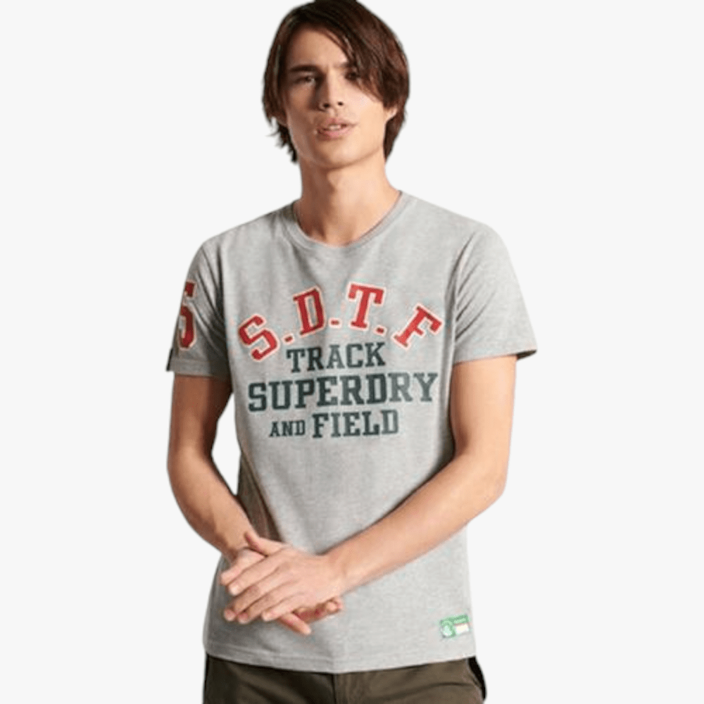 Superdry Mens Track And Field Graphic Short Sleeve Tee Grey Marl