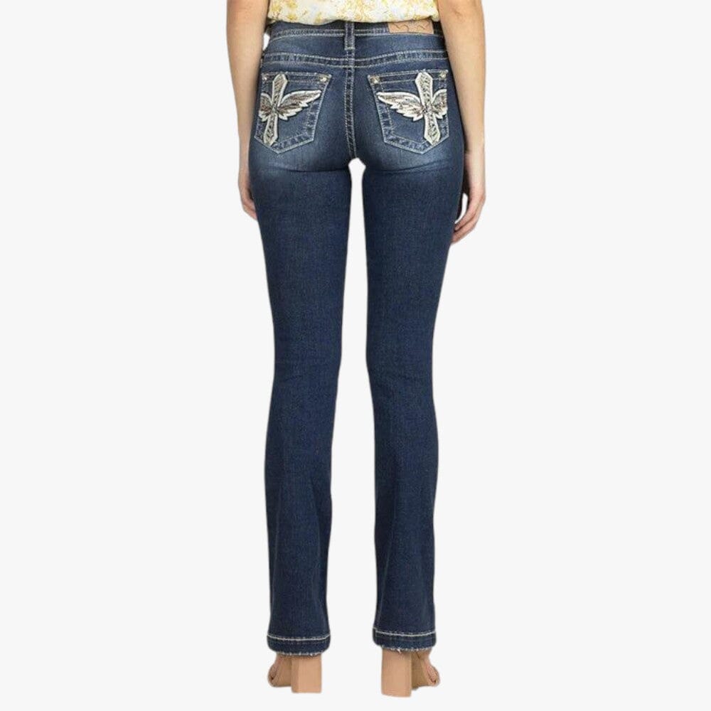 Miss Me Winged Soul Mid Rise Bootleg Jean Blue Wash Miss Me