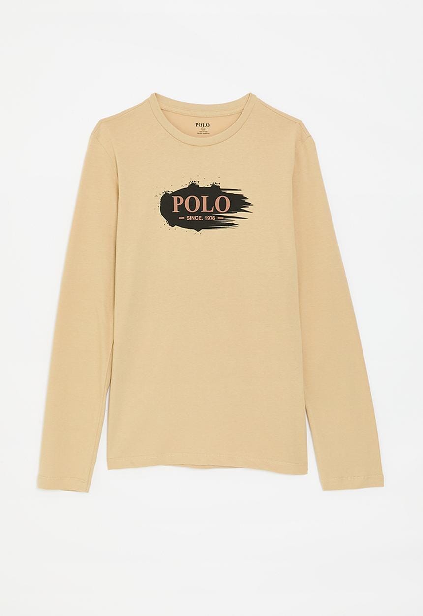 Polo Boys Kevin Printed Long Sleeve Tee Camel | Polo