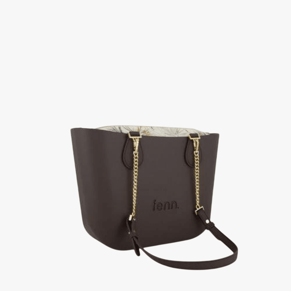 Fenn Petite Chocolate Handbag P92 Inner Gold Zip Gold Chain Handle | Fenn