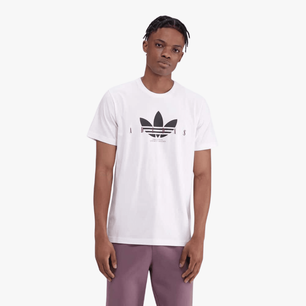 Adidas Mens Trefoil Script Short Sleeve Tee White | Adidas