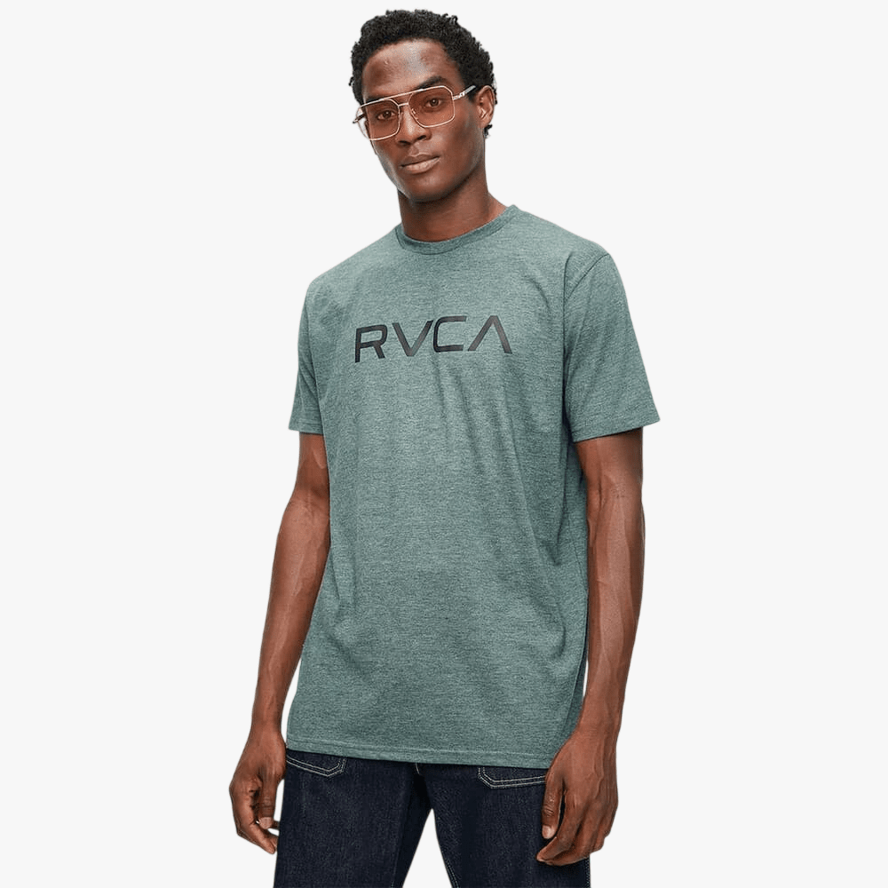 Rvca Mens Big Logo Short Red Stitch Sleeve Tee Balsam Green | Rvca