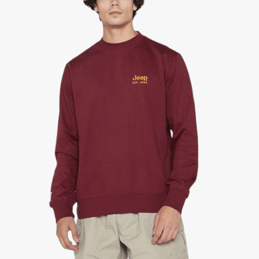 Jeep Mens Embroid Logo Crew Sweater Burgandy Jeep