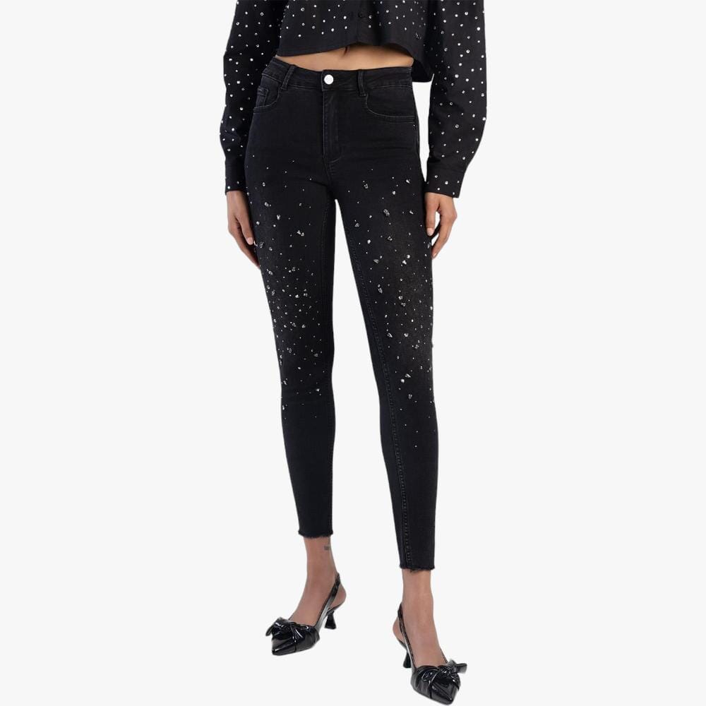 Sissy Boy Womens Axel With Diamantes At The Knee Jeans Washed Black Sissy Boy