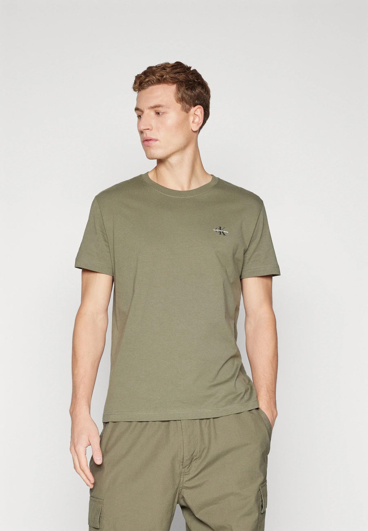 Calvin Klein Mens Mono Logo Short Sleeve Tee Olive