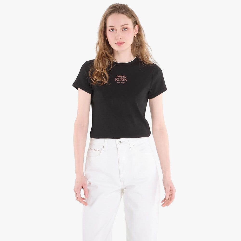 Calvin Klein Womens Flocked Logo Tee Black | Calvin Klein