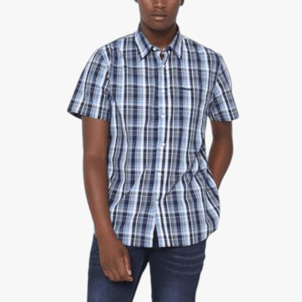 Jeep Mens Check Yd Short Sleeve Shirt Navy Green | Jeep